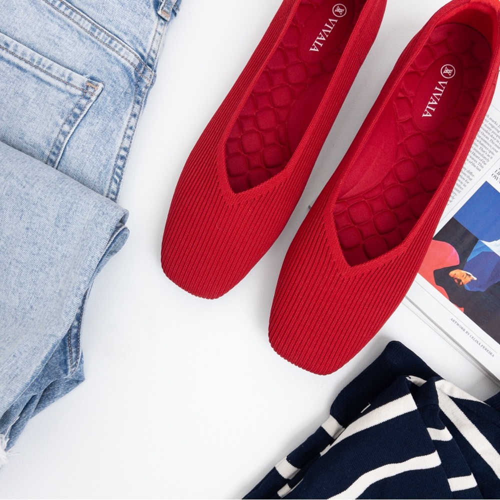 VIVAIA . Lightweight Square-Toe V-Cut Flats (Margot Walker)